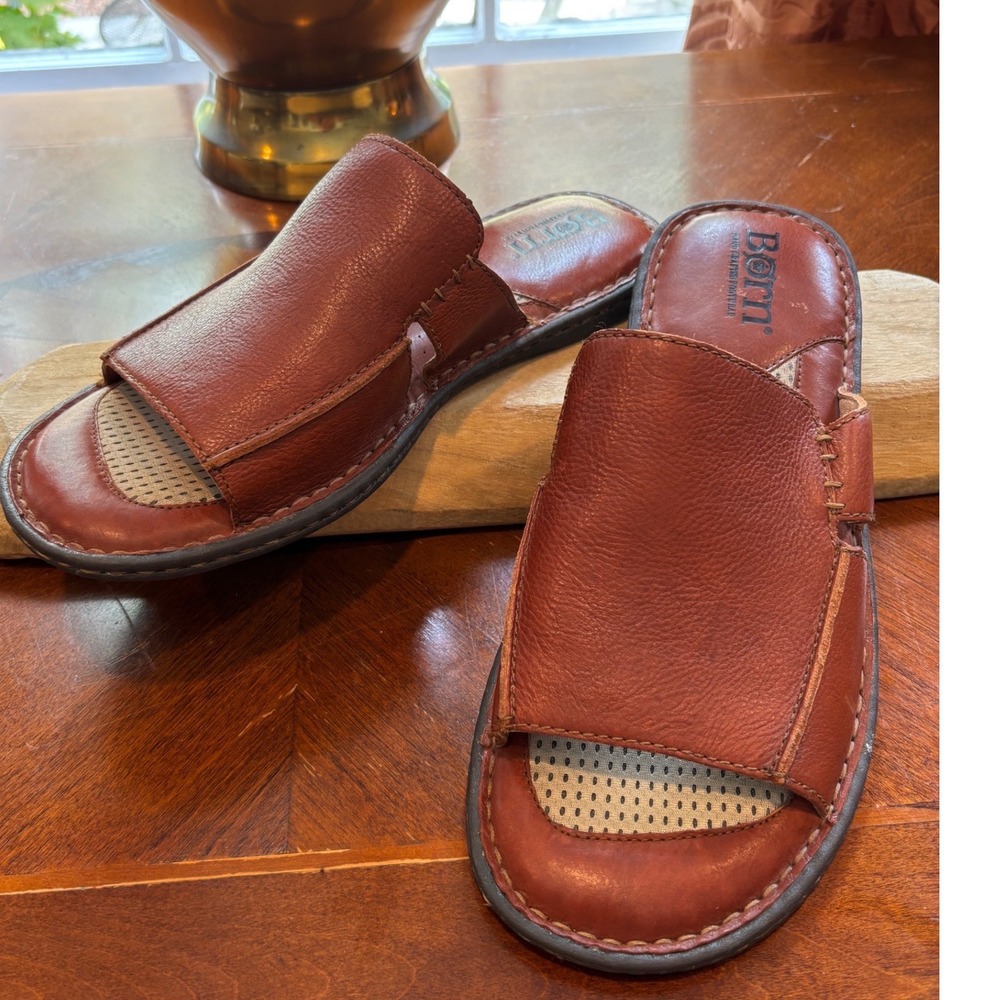 Born Mens H28306 Brown Leather Slide Sandals Size 12M Hand Crafted Footwear
